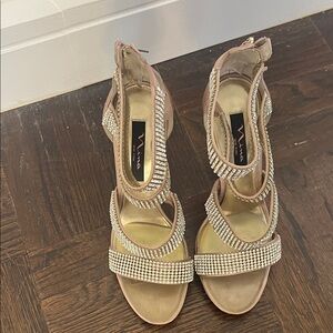 Nina Shoes Gold and Beige Crystal Heels